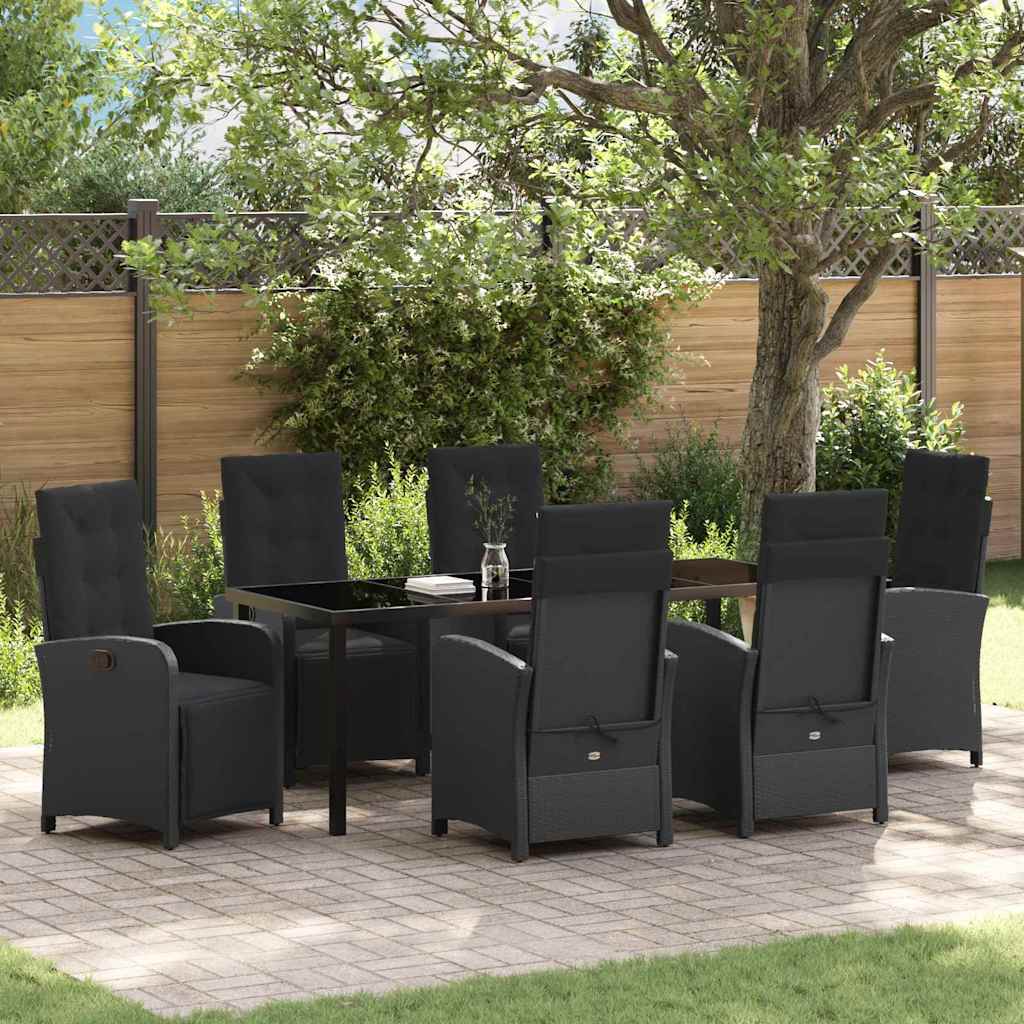 vidaXL Conjunto de Comedor de Jardín 7 uds. Negro ratán sintético