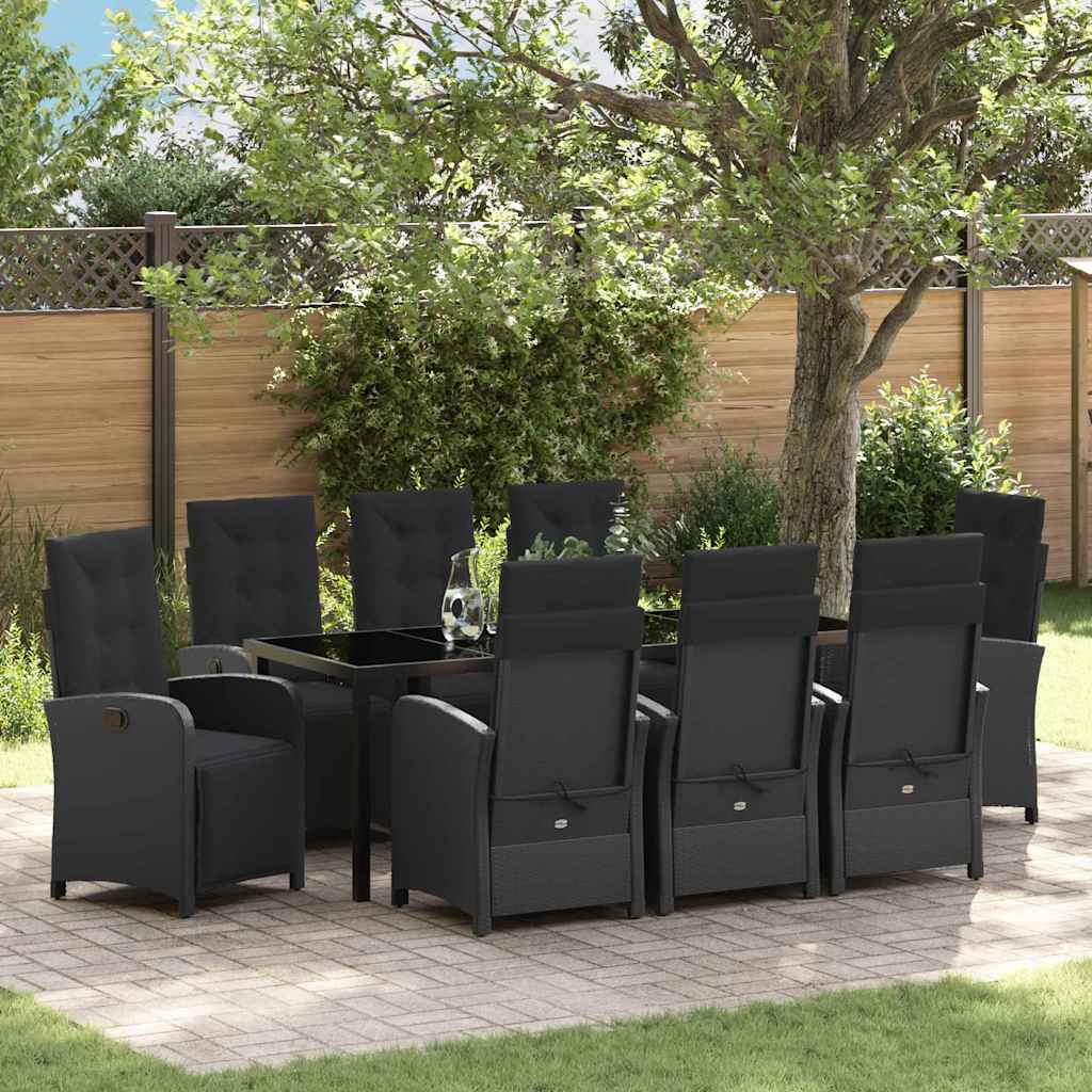 vidaXL Conjunto de Comedor de Jardín 9 uds. Negro ratán sintético