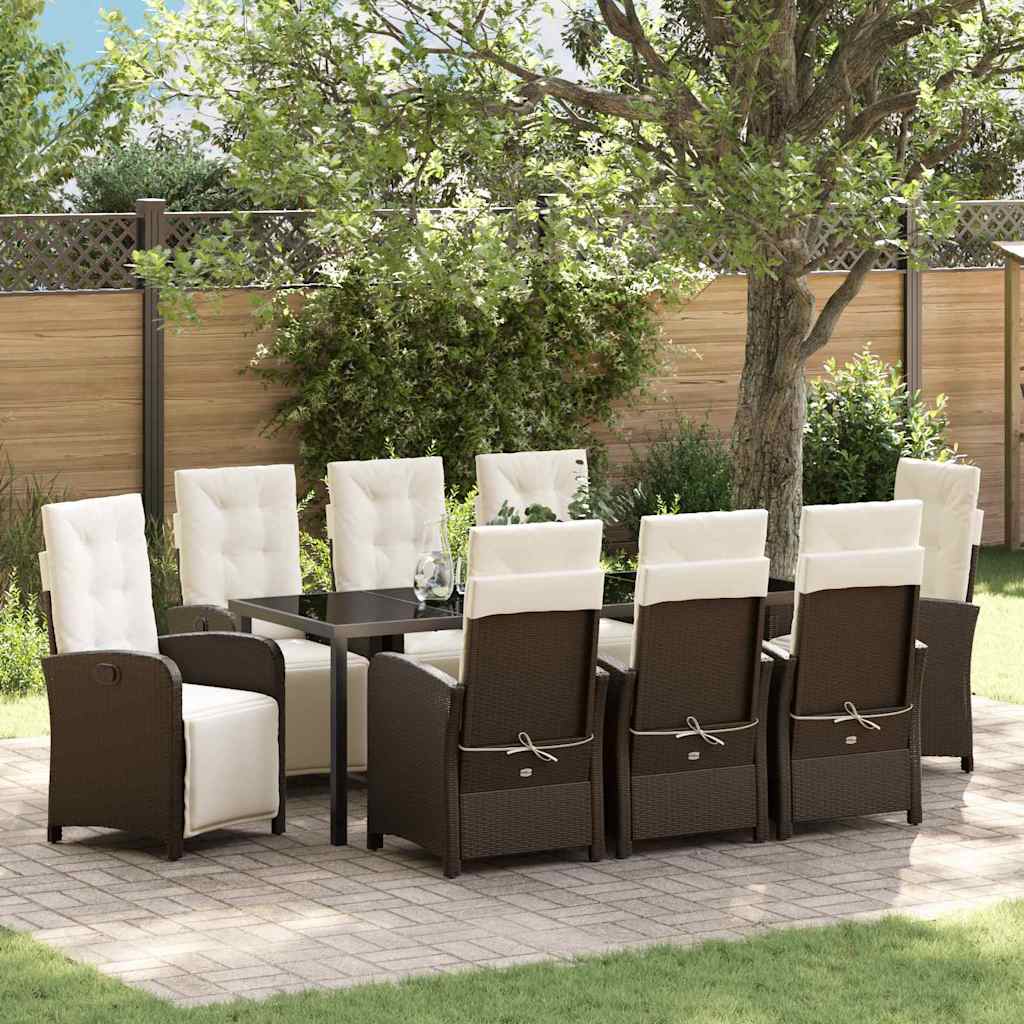 vidaXL Conjunto de Comedor de Jardín 9 uds. Marrón ratán sintético