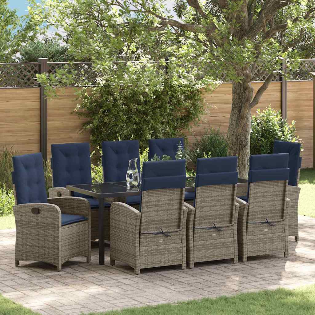 vidaXL Conjunto de Comedor de Jardín 9 uds. Gris ratán sintético