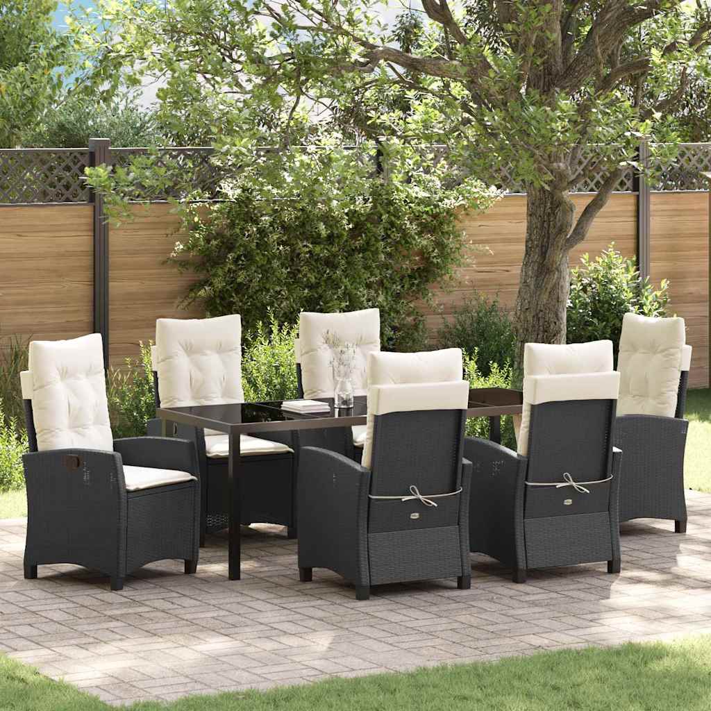vidaXL Conjunto de Comedor de Jardín 7 uds. Negro ratán sintético