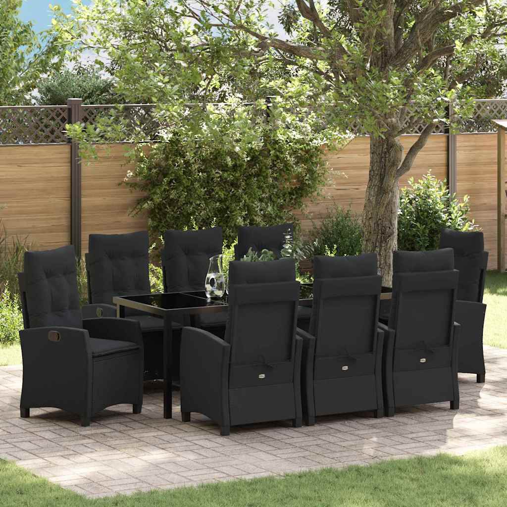 vidaXL Conjunto de Comedor de Jardín 9 uds. Negro ratán sintético