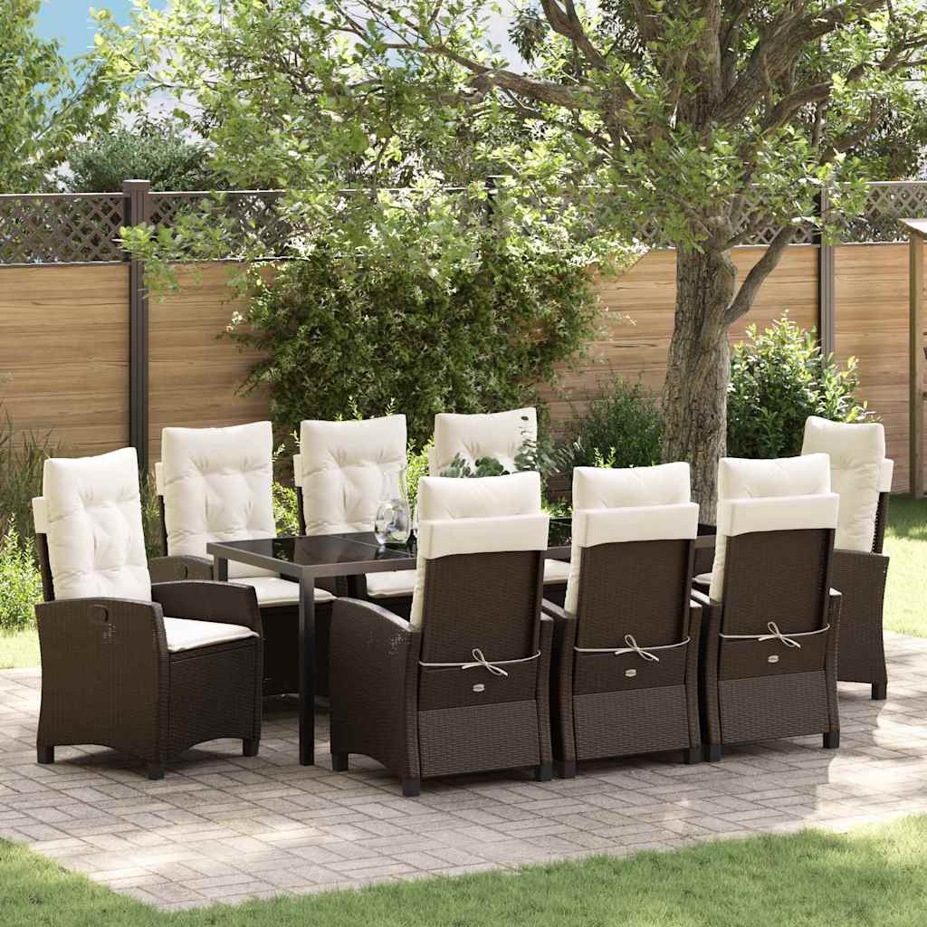 vidaXL Conjunto de Comedor de Jardín 9 uds. Marrón ratán sintético