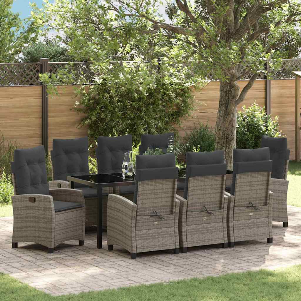 vidaXL Conjunto de Comedor de Jardín 9 uds. Gris ratán sintético