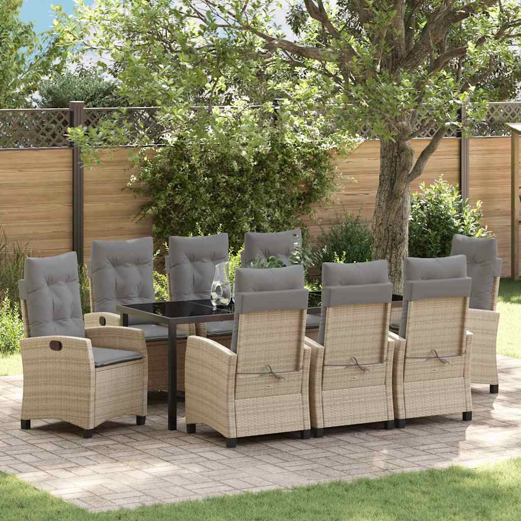 vidaXL Conjunto de Comedor de Jardín 9 uds. Beige ratán sintético