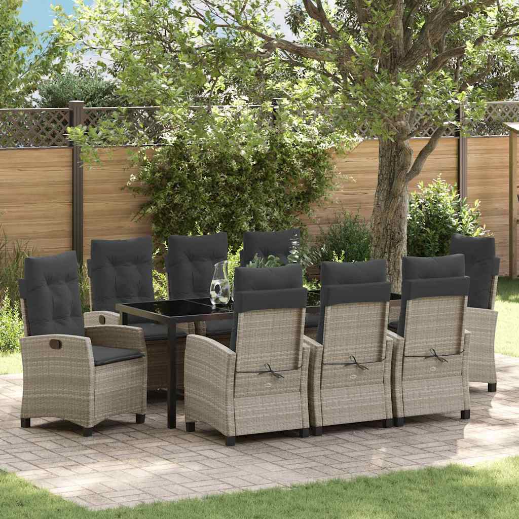 vidaXL Conjunto de Comedor de Jardín 9 uds. Gris Claro ratán sintético