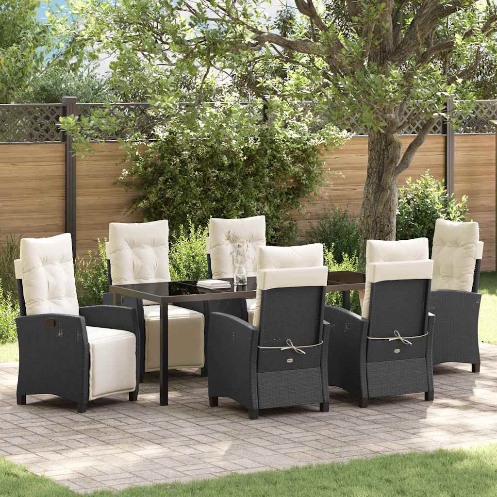 vidaXL Conjunto de Comedor de Jardín 7 uds. Negro ratán sintético