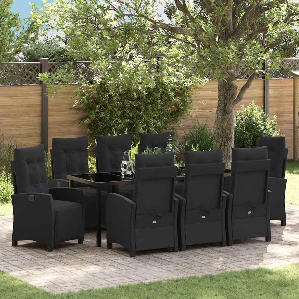 vidaXL Conjunto de Comedor de Jardín 9 uds. Negro ratán sintético