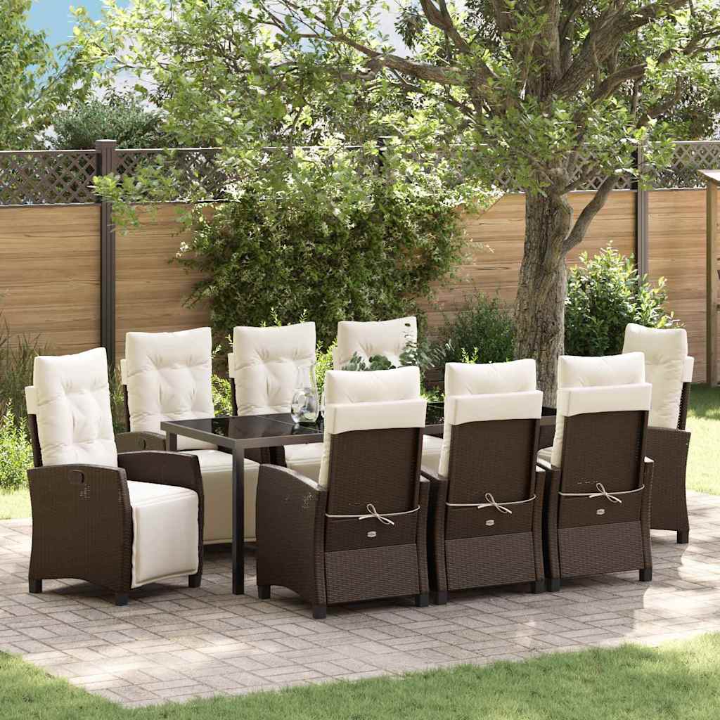 vidaXL Conjunto de Comedor de Jardín 9 uds. Marrón ratán sintético
