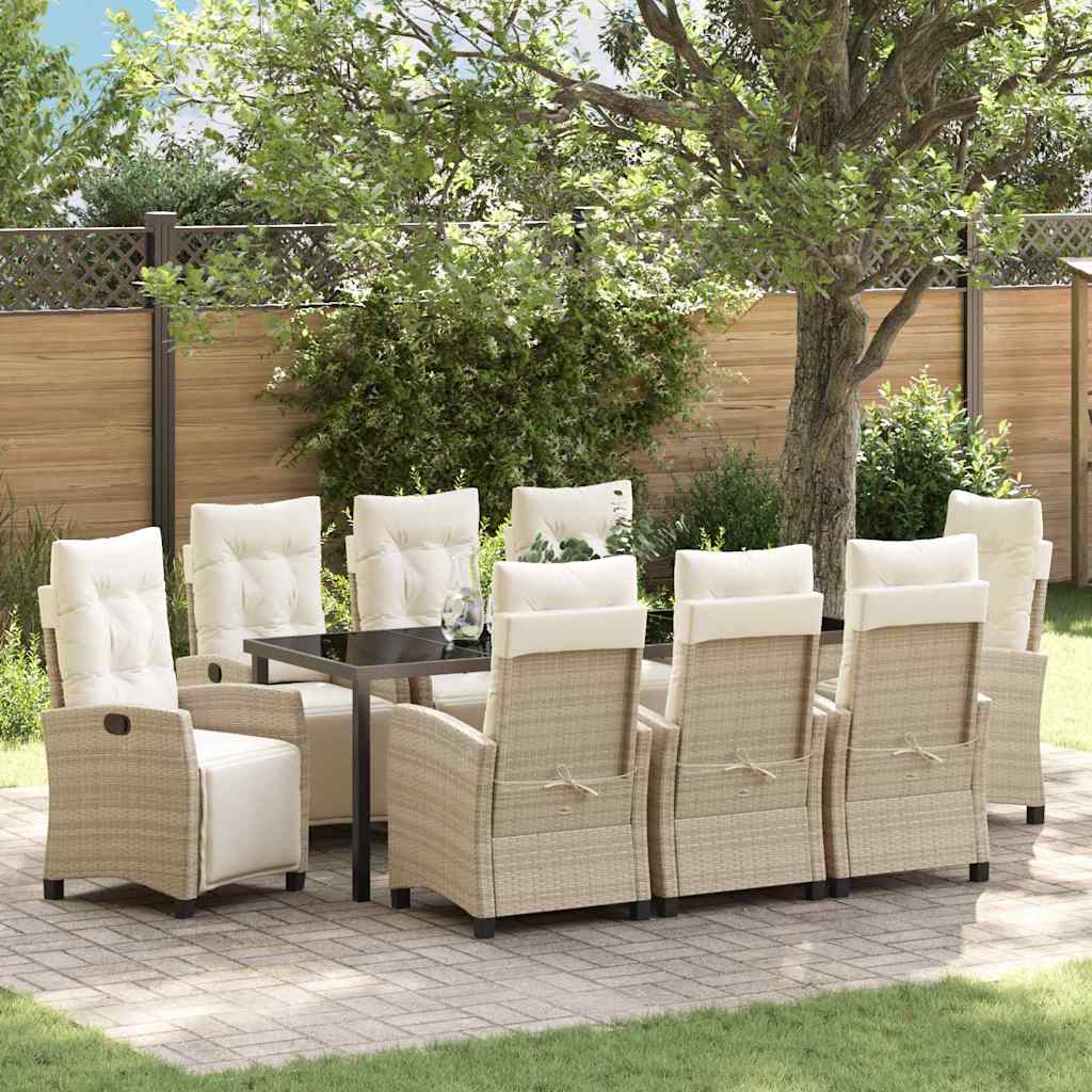 vidaXL Conjunto de Comedor de Jardín 9 uds. Beige ratán sintético