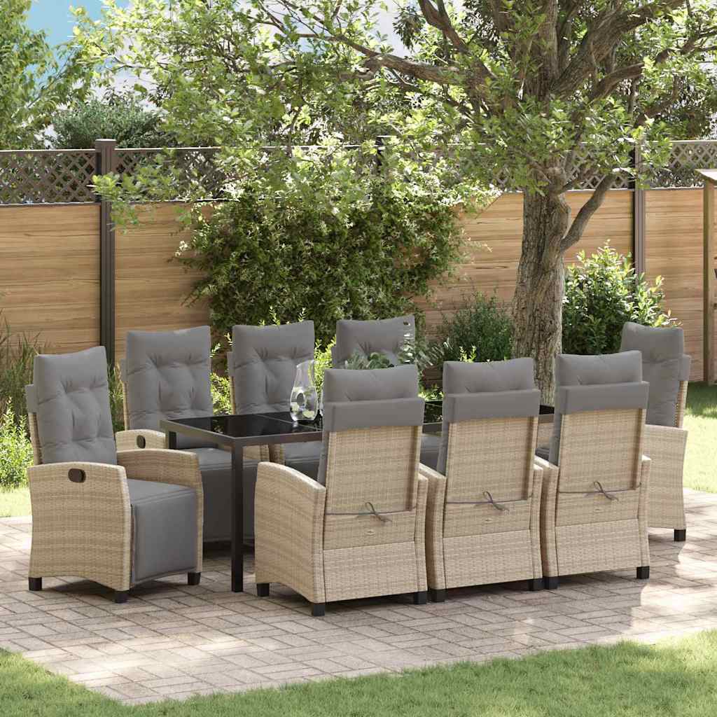 vidaXL Conjunto de Comedor de Jardín 9 uds. Beige ratán sintético