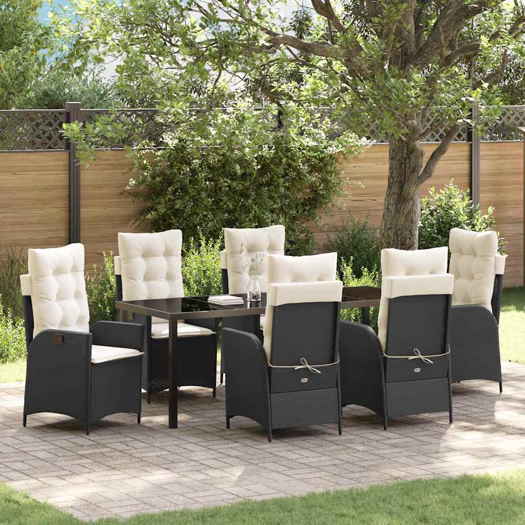vidaXL Conjunto de Comedor de Jardín 7 uds. Negro ratán sintético