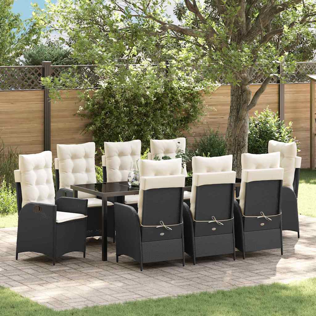 vidaXL Conjunto de Comedor de Jardín 9 uds. Negro ratán sintético