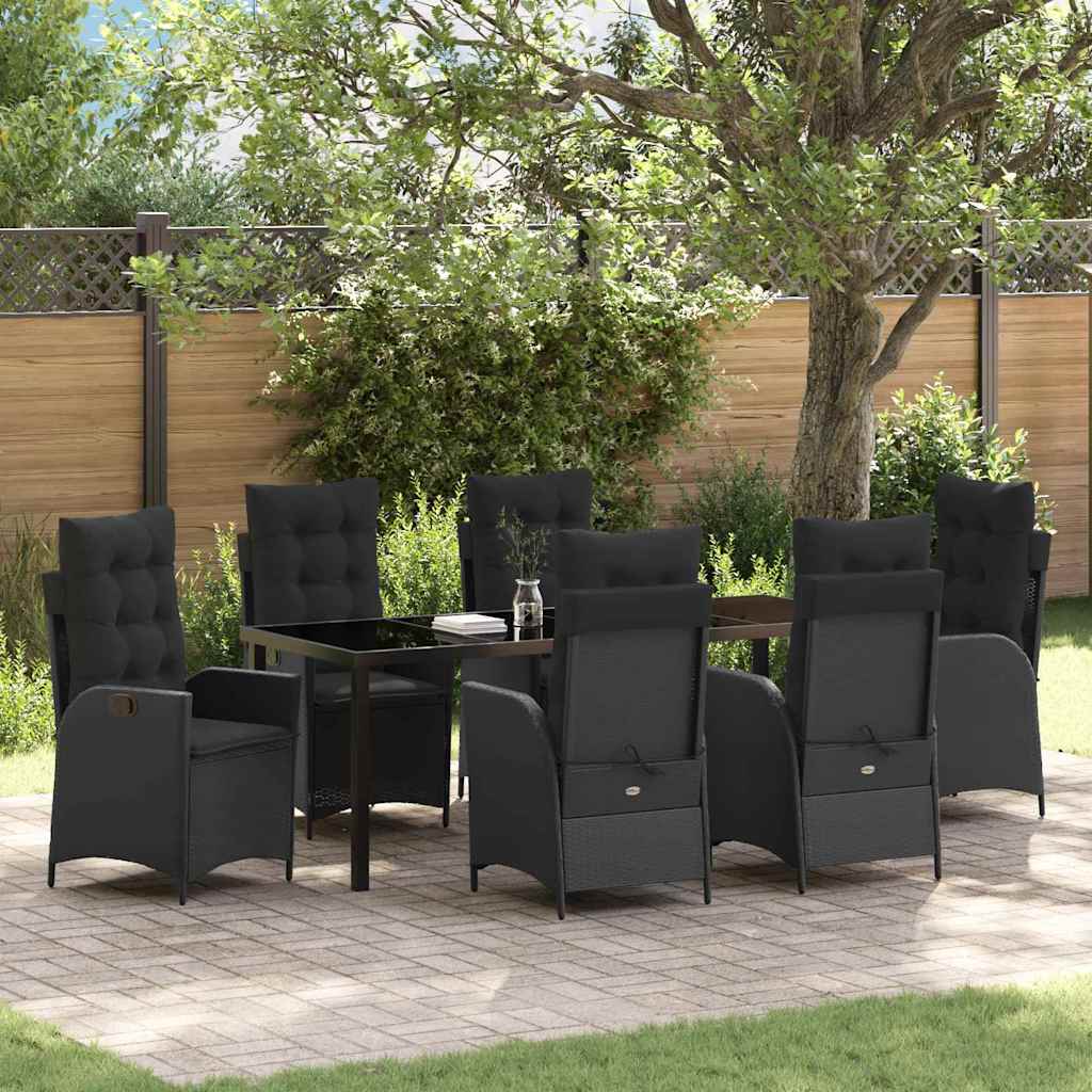 vidaXL Conjunto de Comedor de Jardín 7 uds. Negro ratán sintético