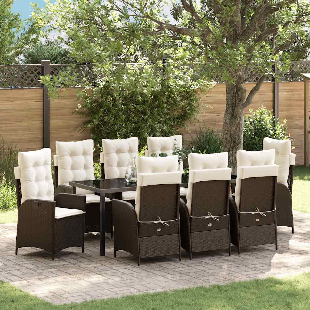 vidaXL Conjunto de Comedor de Jardín 9 uds. Marrón ratán sintético