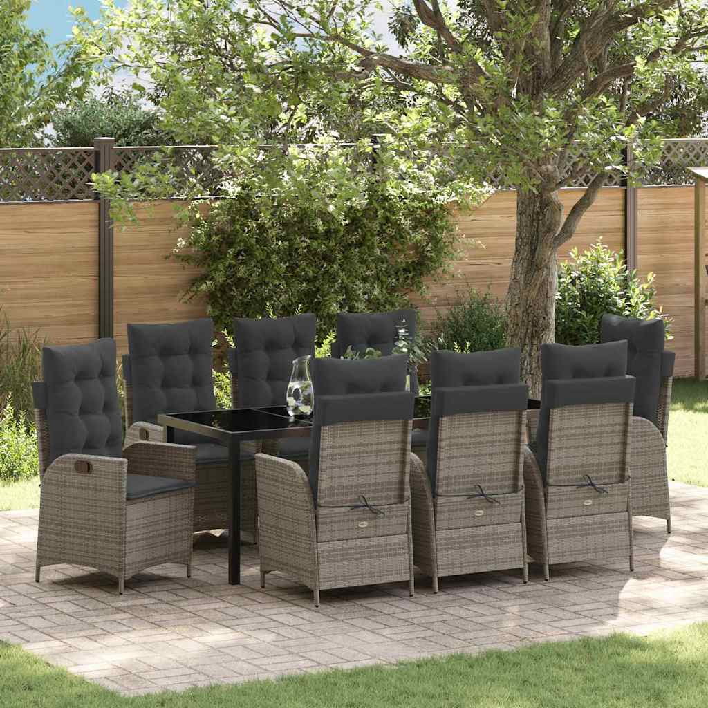 vidaXL Conjunto de Comedor de Jardín 9 uds. Gris ratán sintético