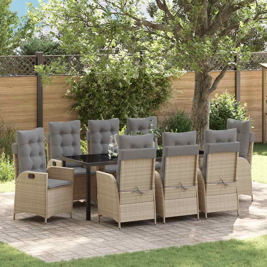 vidaXL Conjunto de Comedor de Jardín 9 uds. Beige ratán sintético