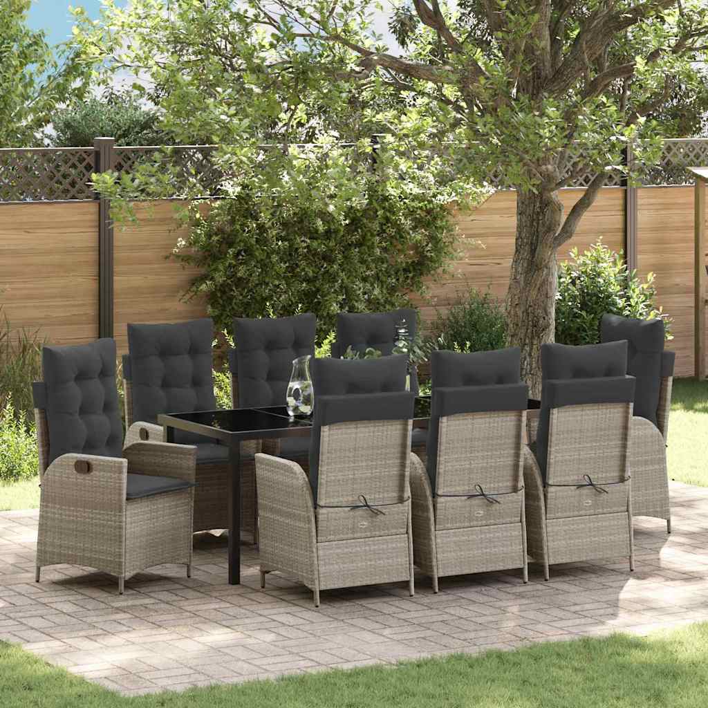 vidaXL Conjunto de Comedor de Jardín 9 uds. Gris Claro ratán sintético