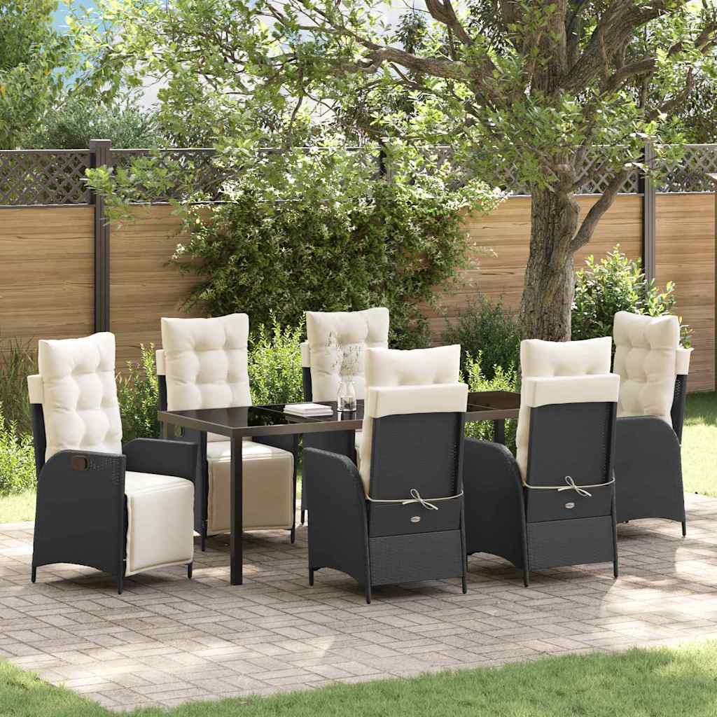 vidaXL Conjunto de Comedor de Jardín 7 uds. Negro ratán sintético