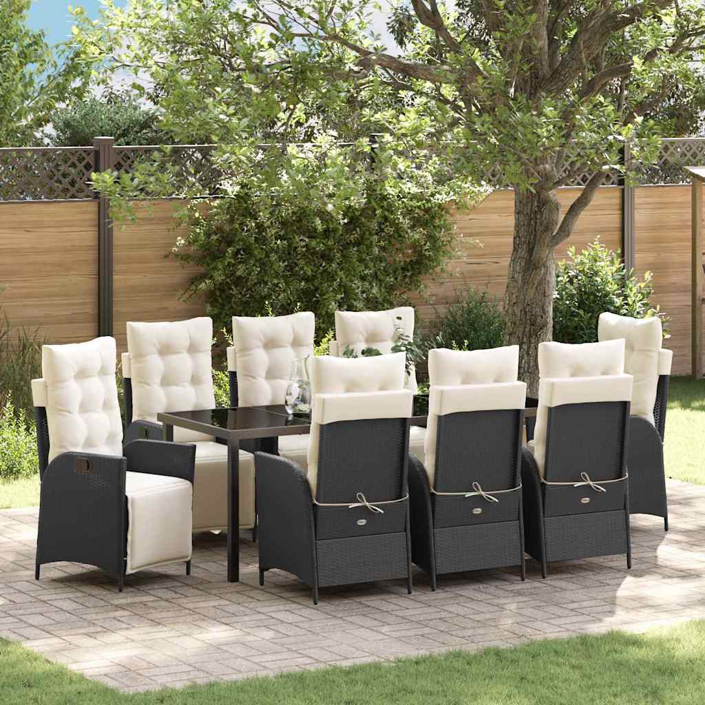 vidaXL Conjunto de Comedor de Jardín 9 uds. Negro ratán sintético