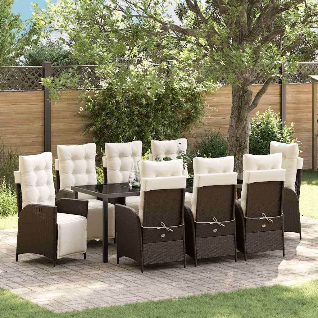 vidaXL Conjunto de Comedor de Jardín 9 uds. Marrón ratán sintético