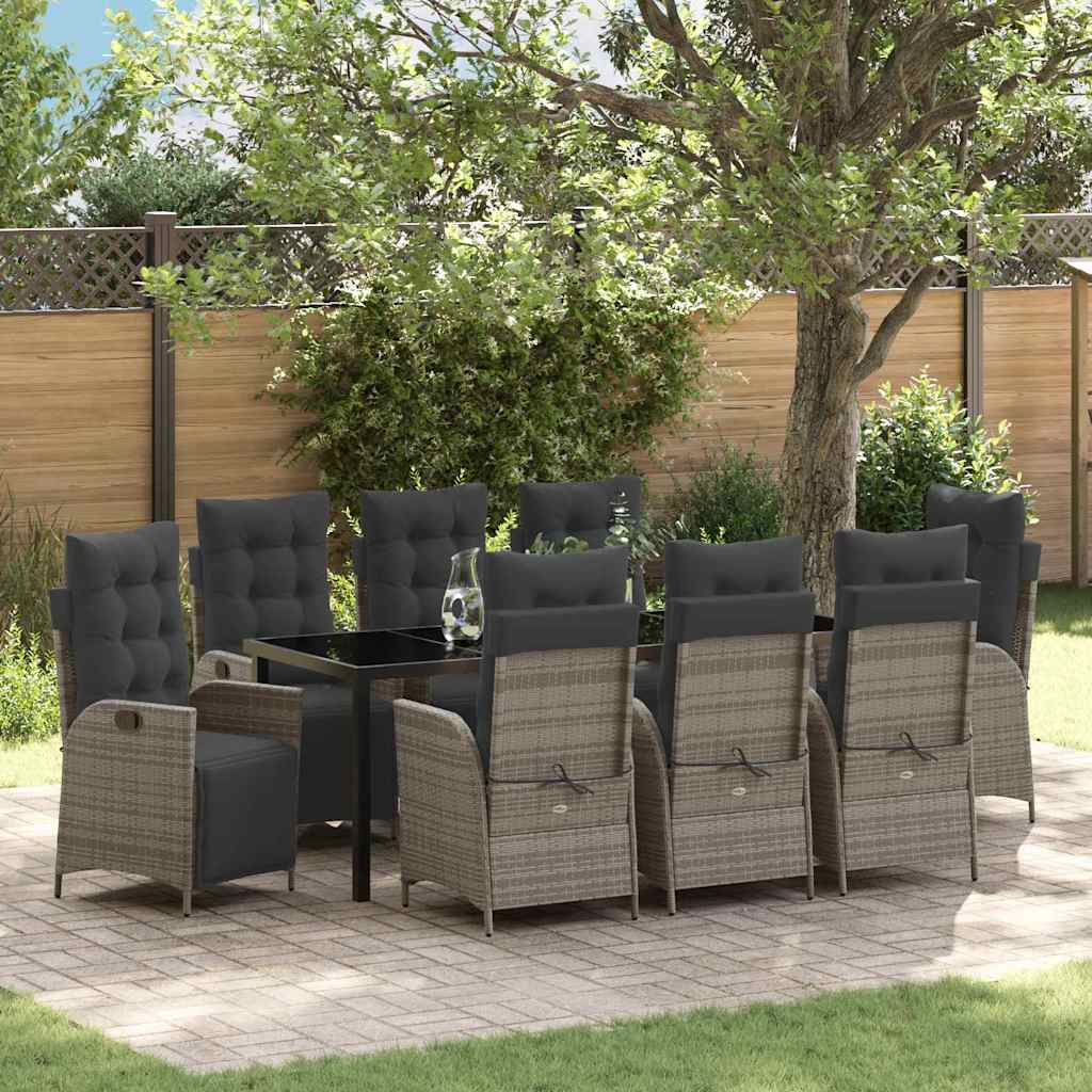 vidaXL Conjunto de Comedor de Jardín 9 uds. Gris ratán sintético