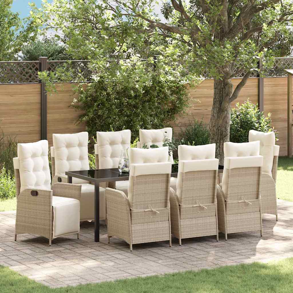 vidaXL Conjunto de Comedor de Jardín 9 uds. Beige ratán sintético
