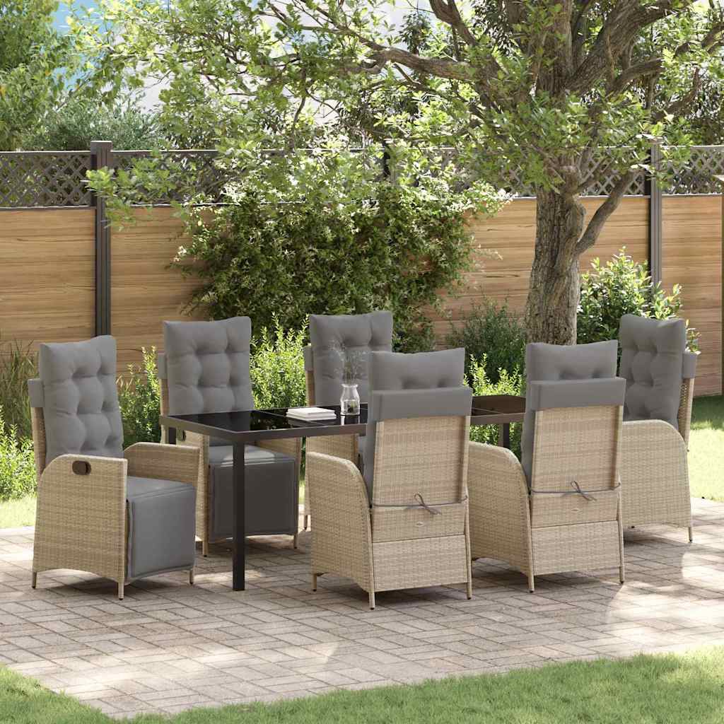 vidaXL Conjunto de Comedor de Jardín 7 uds. Beige ratán sintético