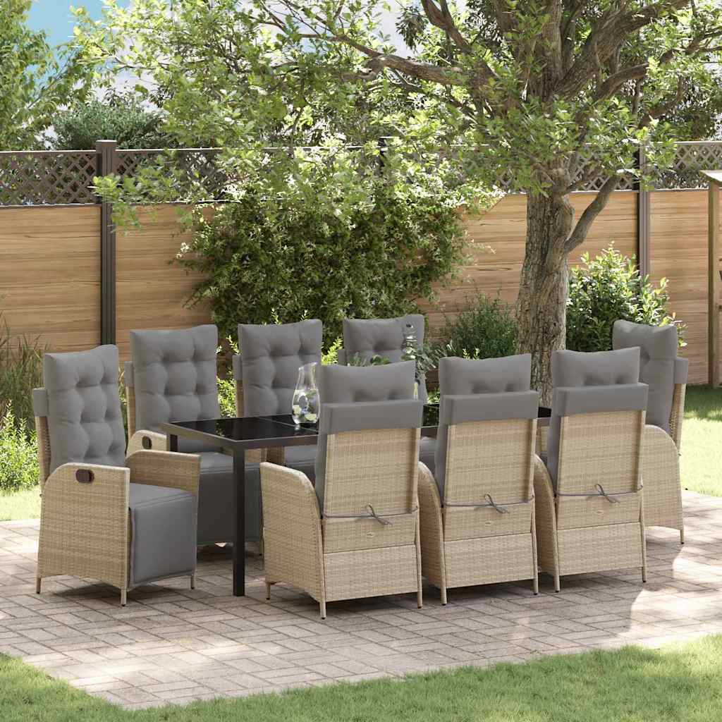 vidaXL Conjunto de Comedor de Jardín 9 uds. Beige ratán sintético