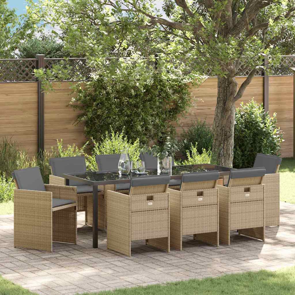vidaXL Conjunto de Comedor de Jardín 9 uds. Beige ratán sintético