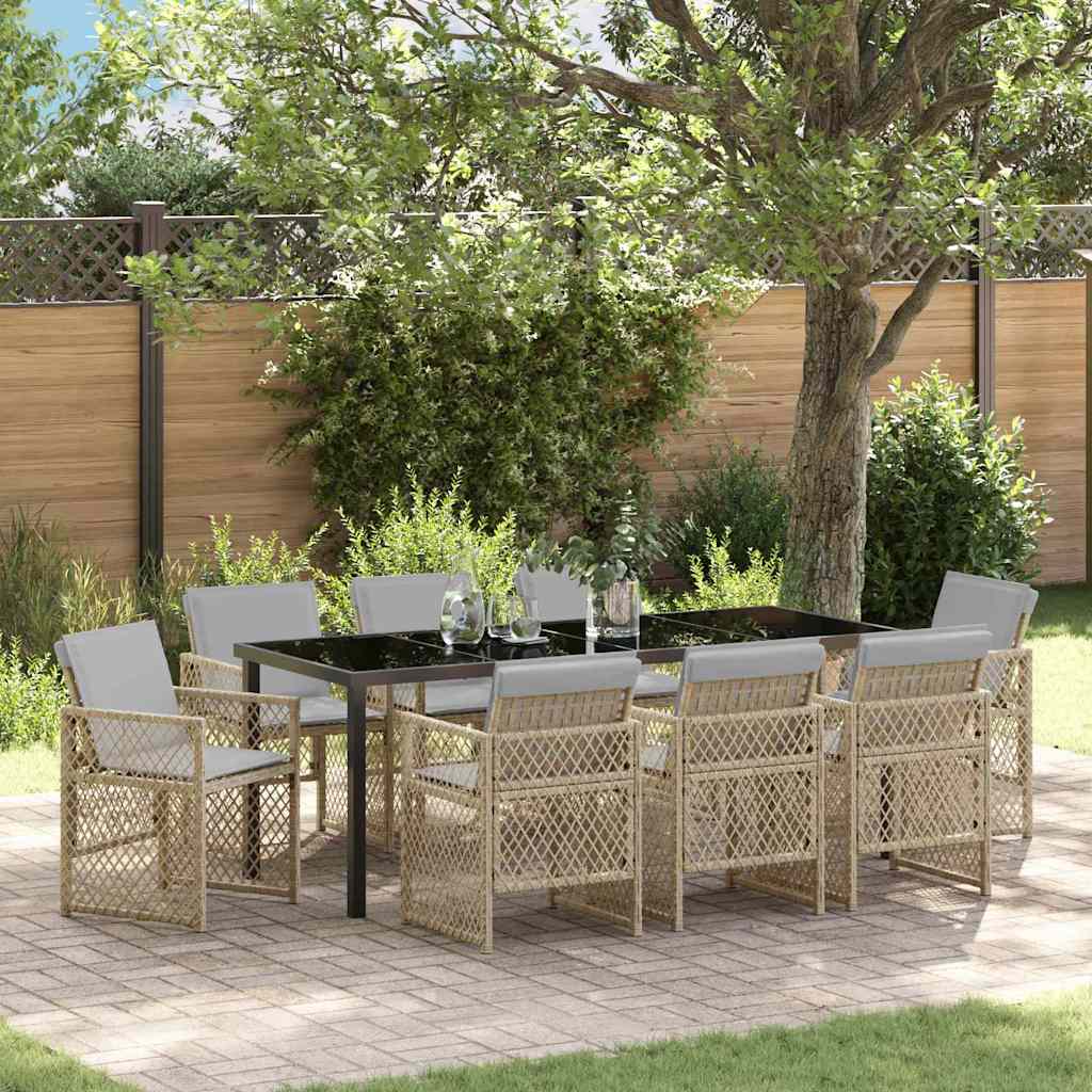 vidaXL Conjunto de Comedor de Jardín 9 uds. Beige ratán sintético