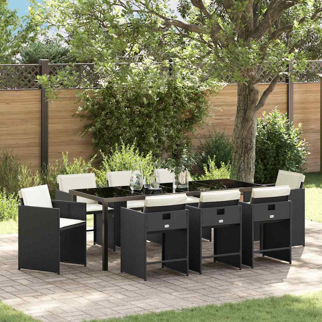 vidaXL Conjunto de Comedor de Jardín 9 uds. Negro ratán sintético