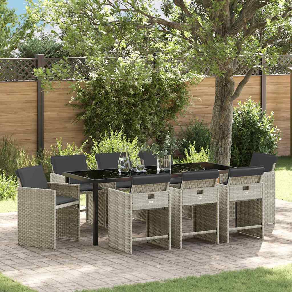 vidaXL Conjunto de Comedor de Jardín 9 uds. Gris Claro ratán sintético