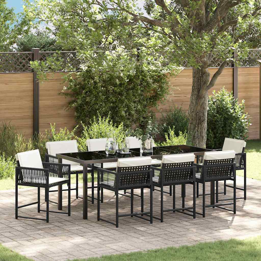 vidaXL Conjunto de Comedor de Jardín 9 uds. Negro ratán sintético