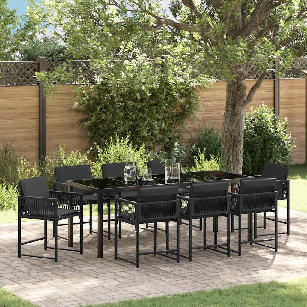 vidaXL Conjunto de Comedor de Jardín 9 uds. Negro ratán sintético
