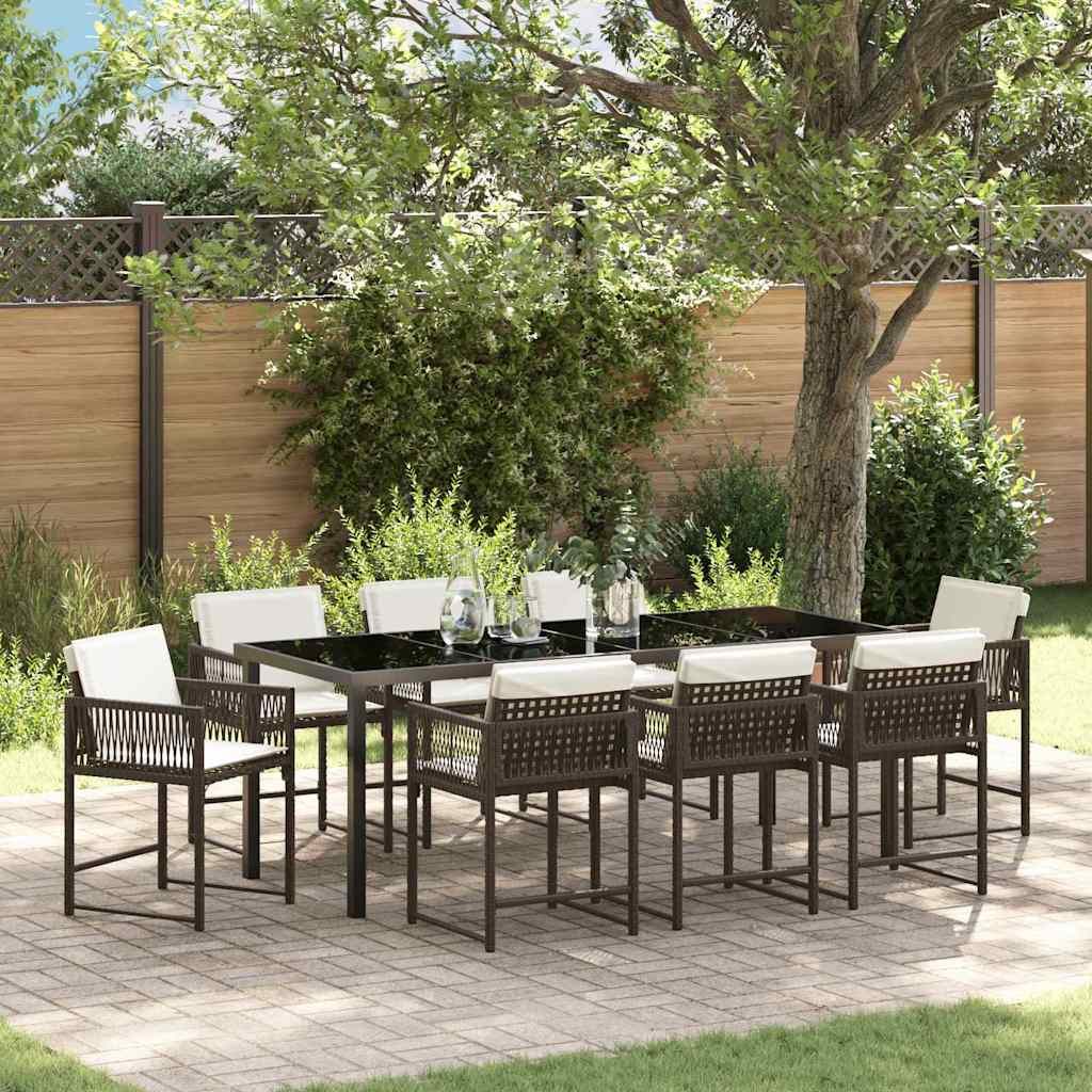 vidaXL Conjunto de Comedor de Jardín 9 uds. Marrón ratán sintético