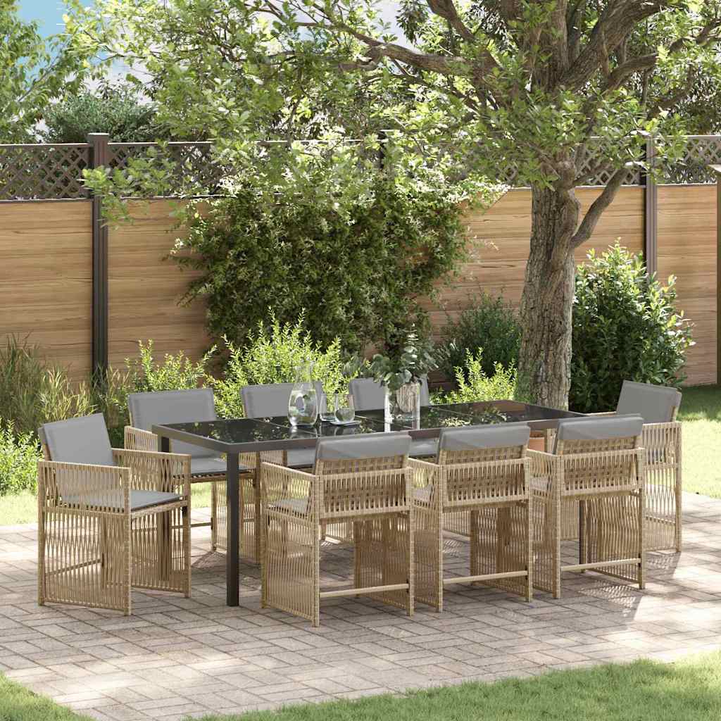 vidaXL Conjunto de Comedor de Jardín 9 uds. Beige ratán sintético