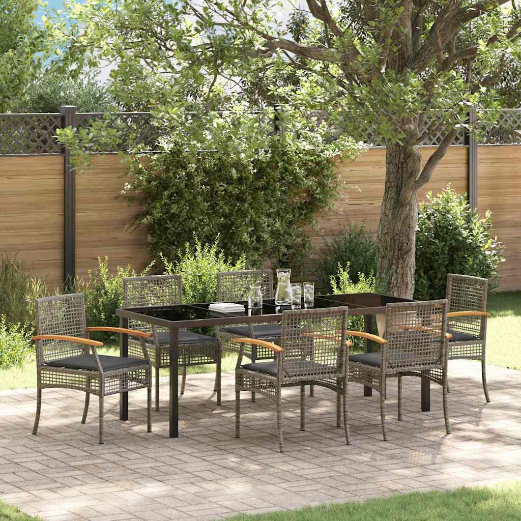vidaXL Conjunto de Comedor de Jardín 7 uds. Gris y Negro Ratán
