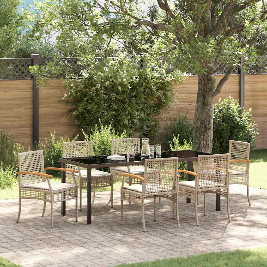 vidaXL Conjunto de Comedor de Jardín 7 uds. Beige y Negro Ratán