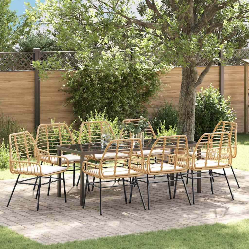 vidaXL Conjunto de Comedor de Jardín 9 uds. Marrón ratán sintético