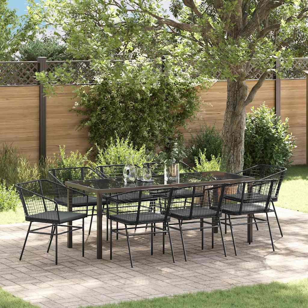 vidaXL Conjunto de Comedor de Jardín 9 uds. Negro ratán sintético