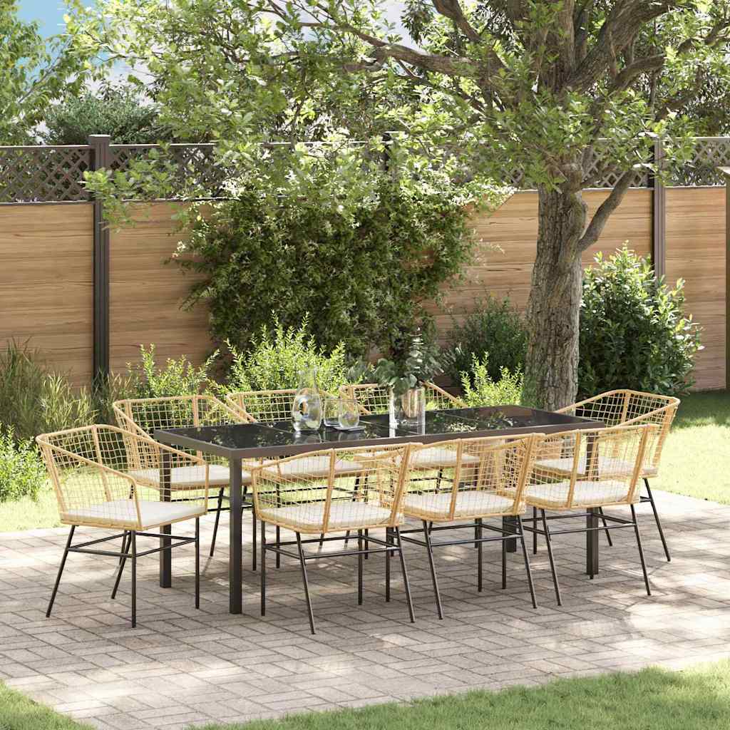 vidaXL Conjunto de Comedor de Jardín 9 uds. Marrón ratán sintético