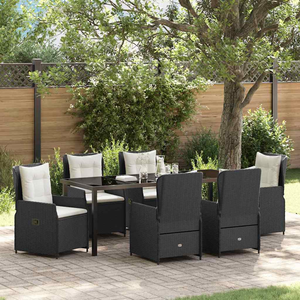 vidaXL Conjunto de Comedor de Jardín 7 uds. Negro ratán sintético