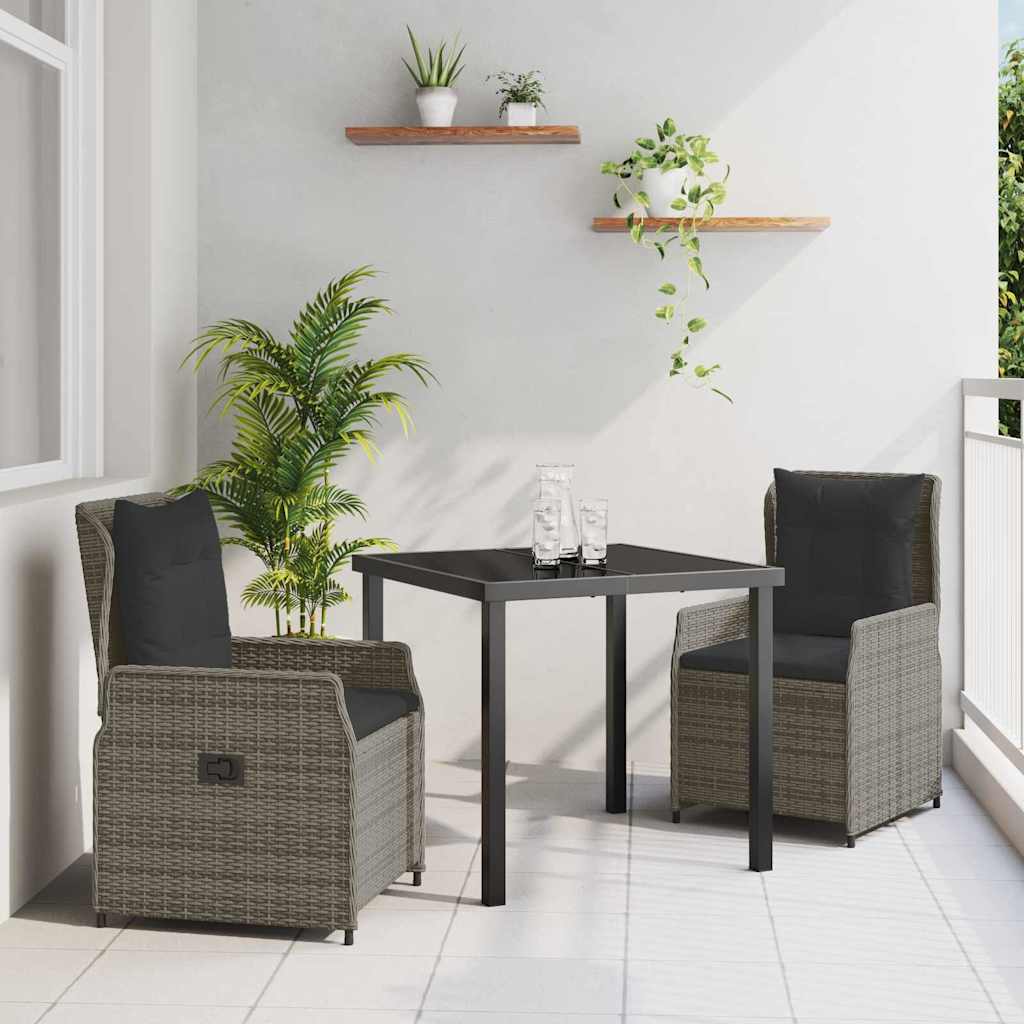 vidaXL Conjunto de Comedor de Jardín 3 uds. Gris ratán sintético
