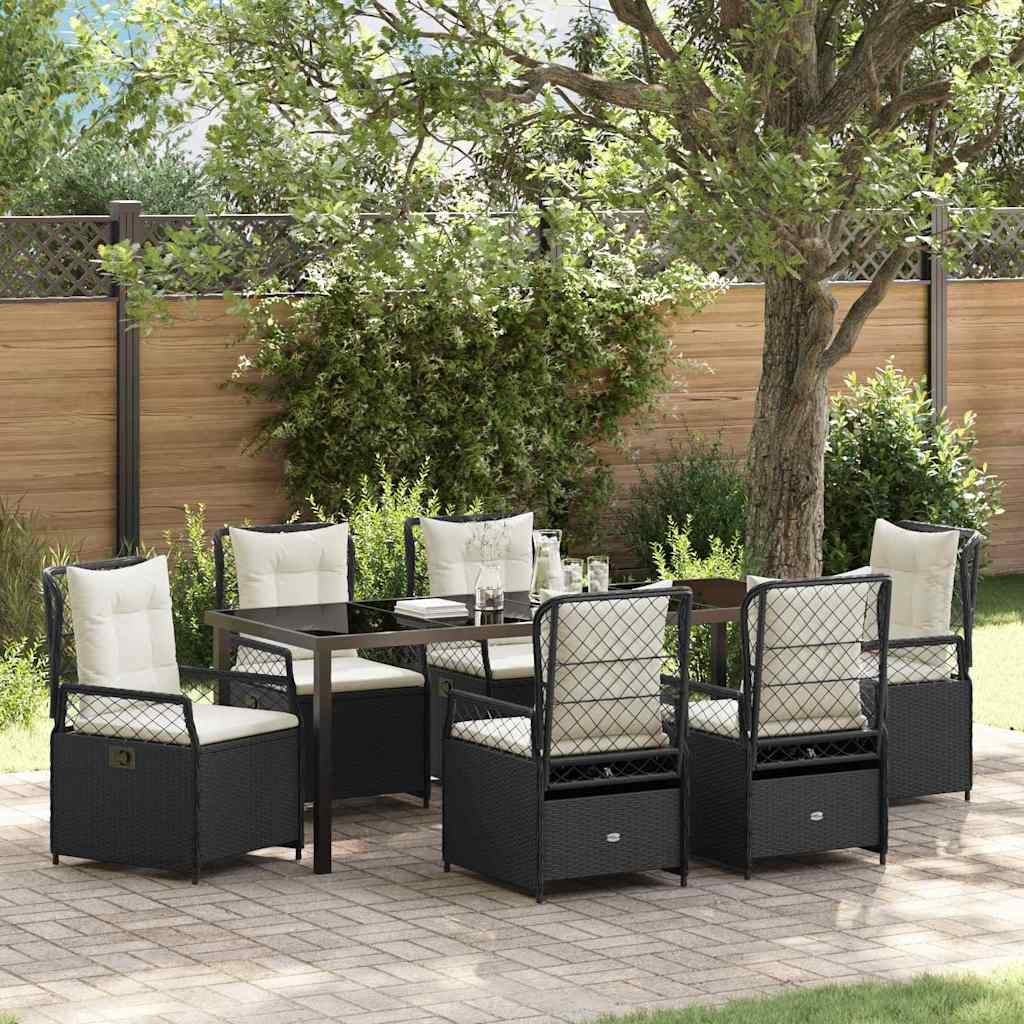 vidaXL Conjunto de Comedor de Jardín 7 uds. Negro ratán sintético