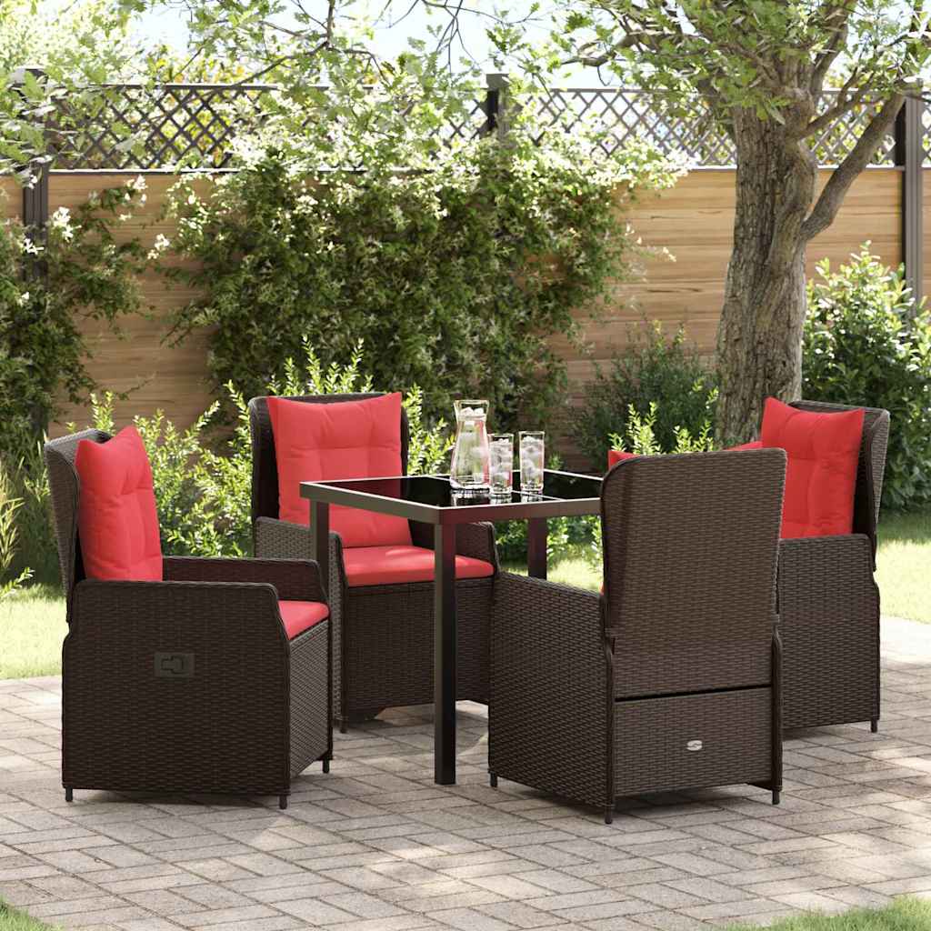 vidaXL Conjunto de Comedor de Jardín 5 uds. Marrón Poliratán