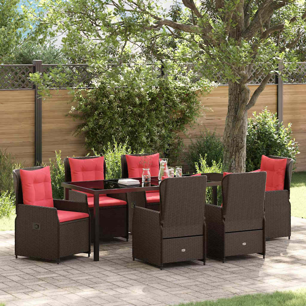 vidaXL Conjunto de Comedor de Jardín 7 uds. Marrón Poliratán