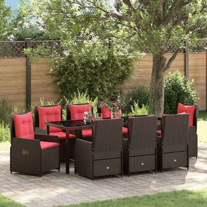 vidaXL Conjunto de Comedor de Jardín 9 uds. Marrón Poliratán