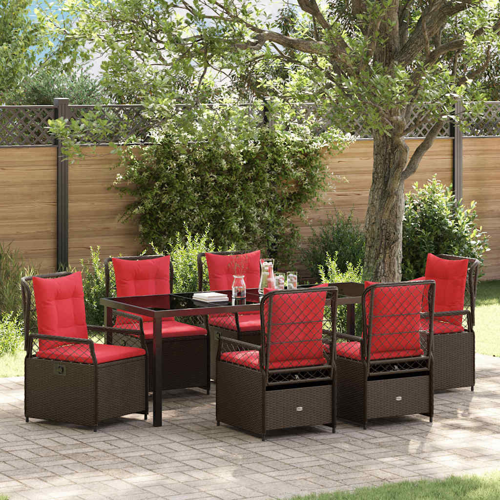 vidaXL Conjunto de Comedor de Jardín 7 uds. Marrón ratán sintético