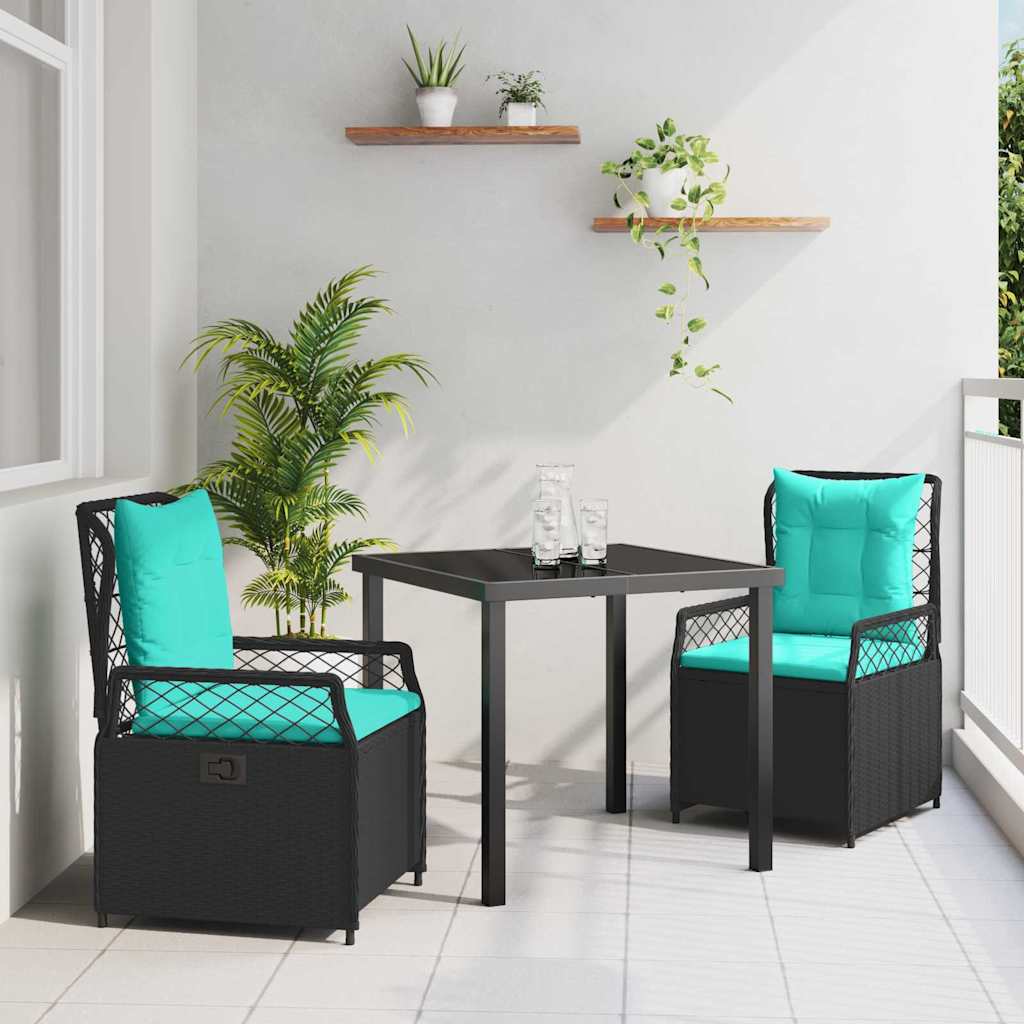 vidaXL Conjunto de Comedor de Jardín 3 uds. Negro ratán sintético